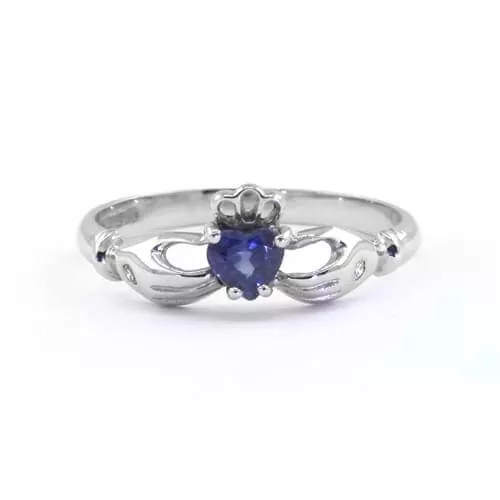 White Gold Sapphire & Diamond Claddagh Ring