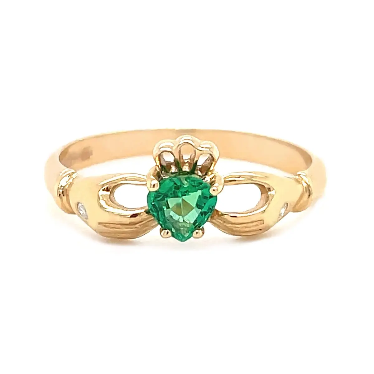 1_1_Heartshape Clasped Emerald Yellow Gold And Diamond Claddagh Ring...