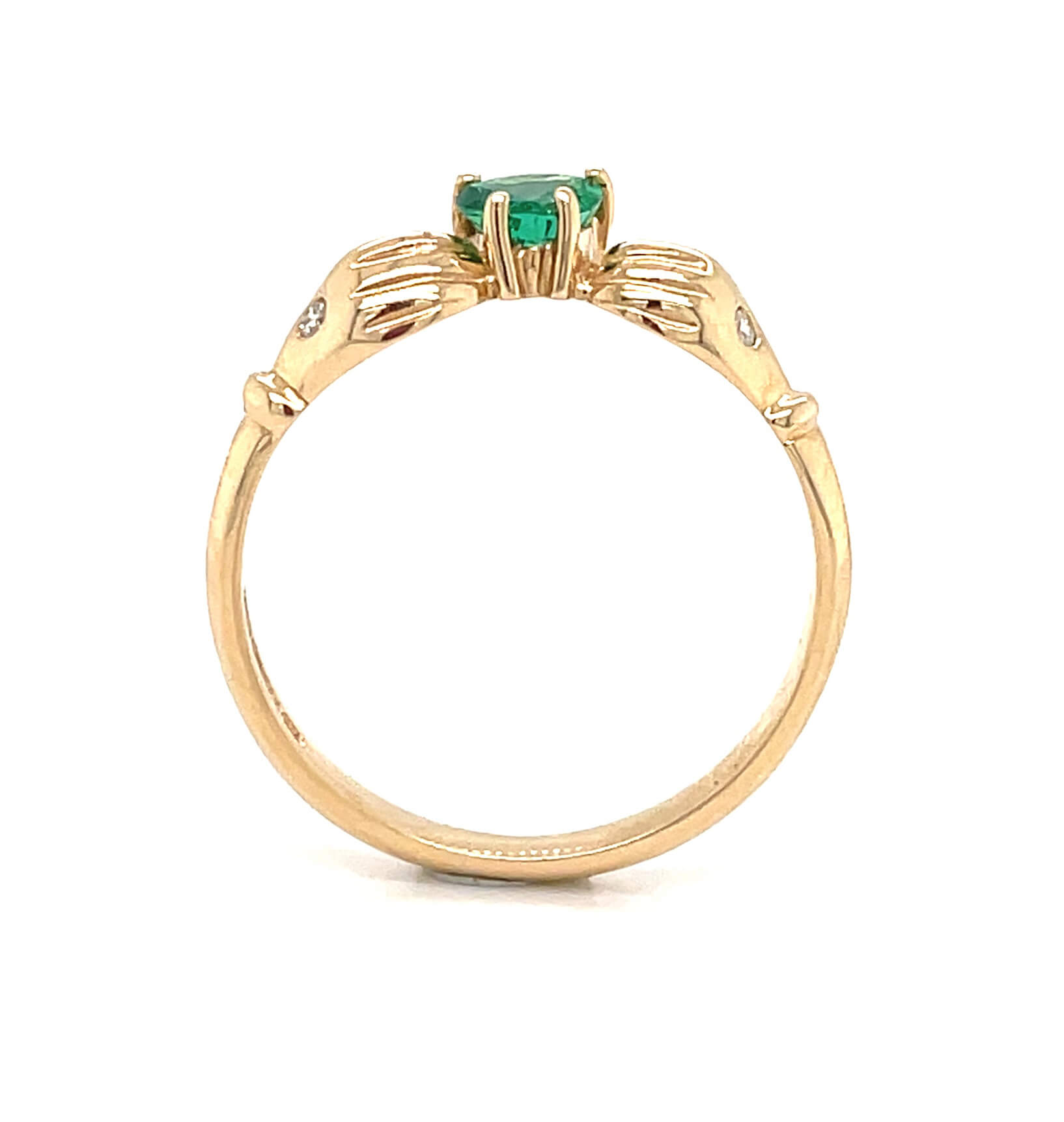 Heartshape Clasped Emerald Yellow Gold And Diamond Claddagh Ring 3 3