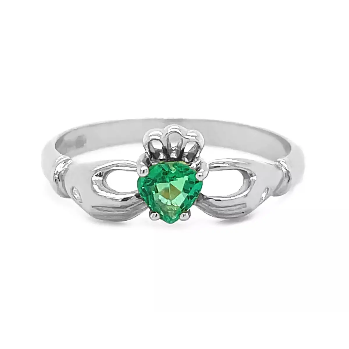 Heartshape Emerald Diamond Claddagh Ring