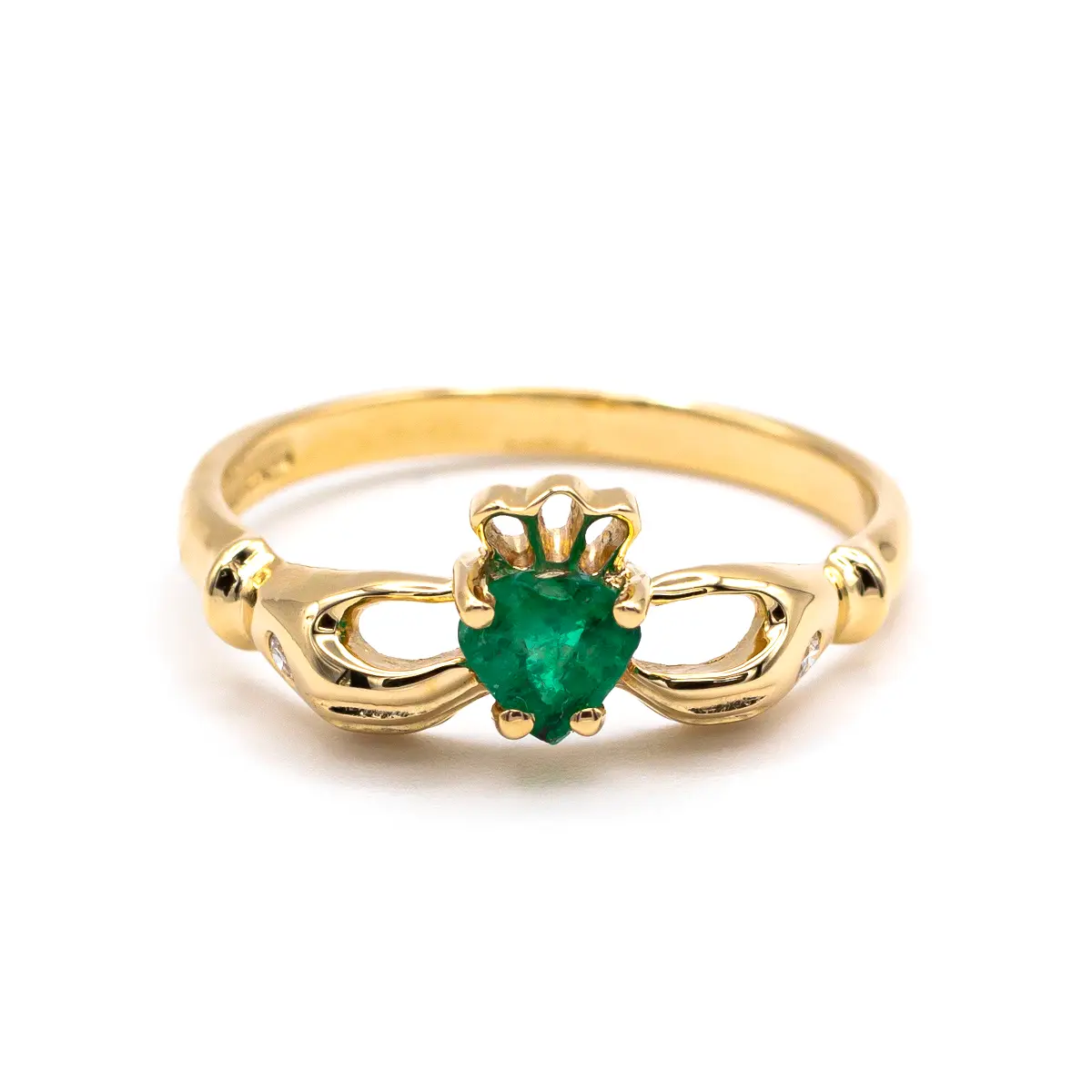 Gold And Emerald Claddagh Ring With Diamond ...