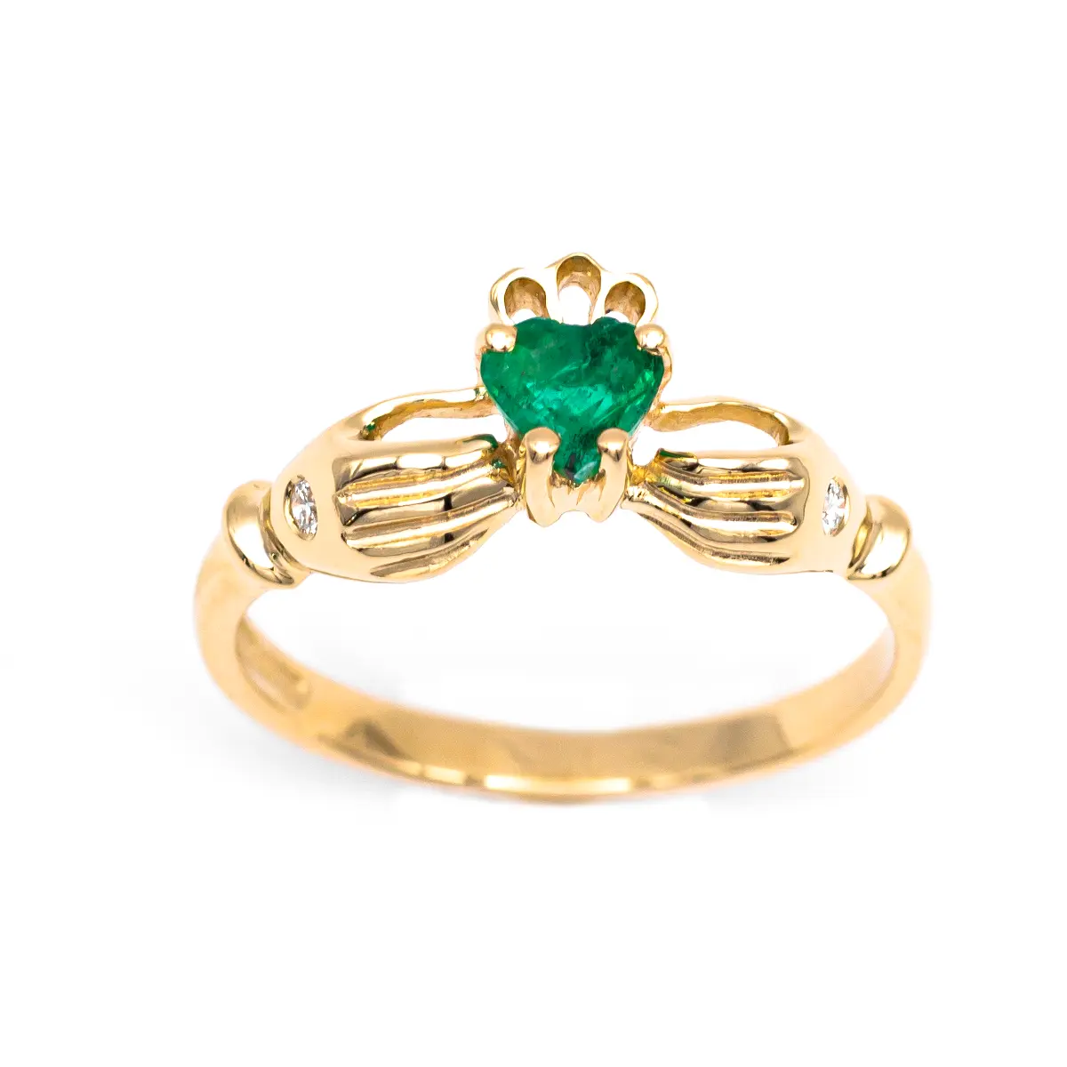 Gold Emerald Ladies Claddagh Ring 2...