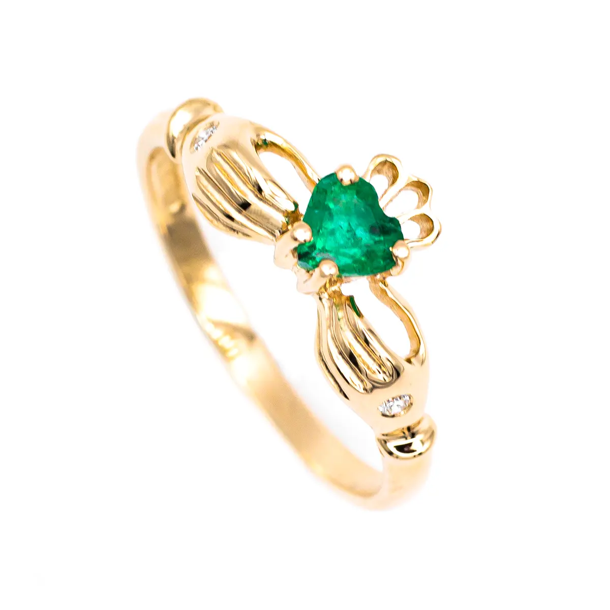 Gold Emerald Ladies Claddagh Ring 3...