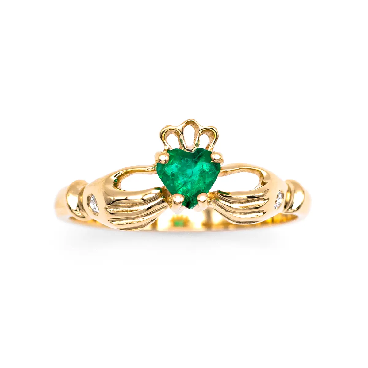 Gold Emerald Ladies Claddagh Ring 6...