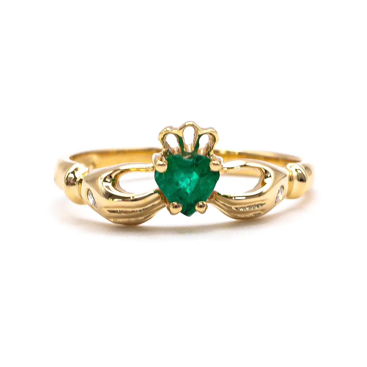Gold Emerald Ladies Claddagh Ring 7...