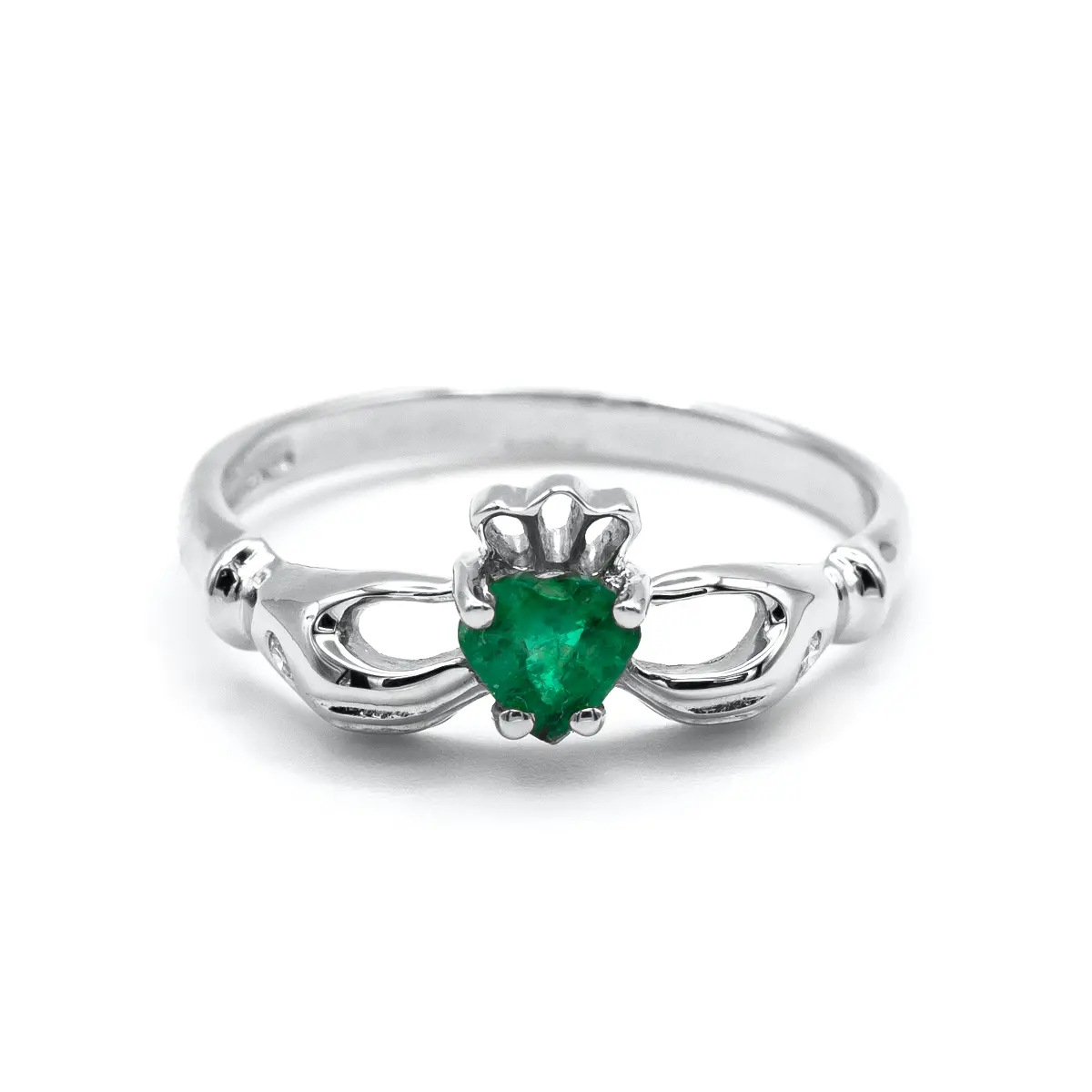 White Gold Emerald Claddagh Ring 1...