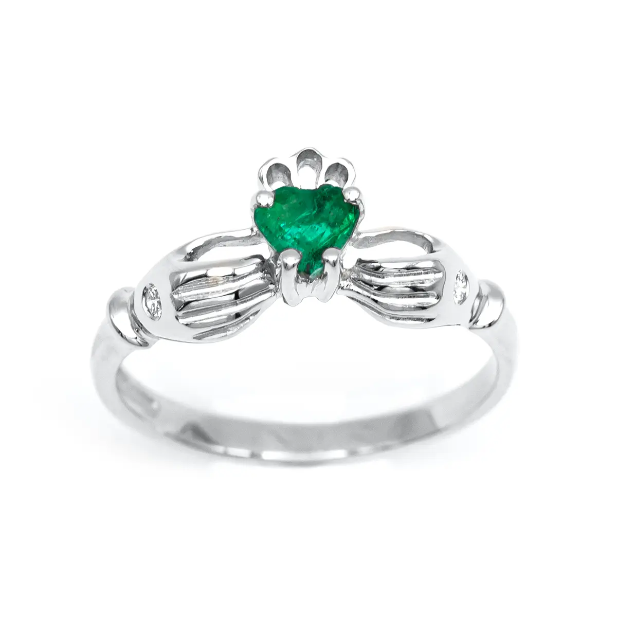 White Gold Emerald Claddagh Ring 2...
