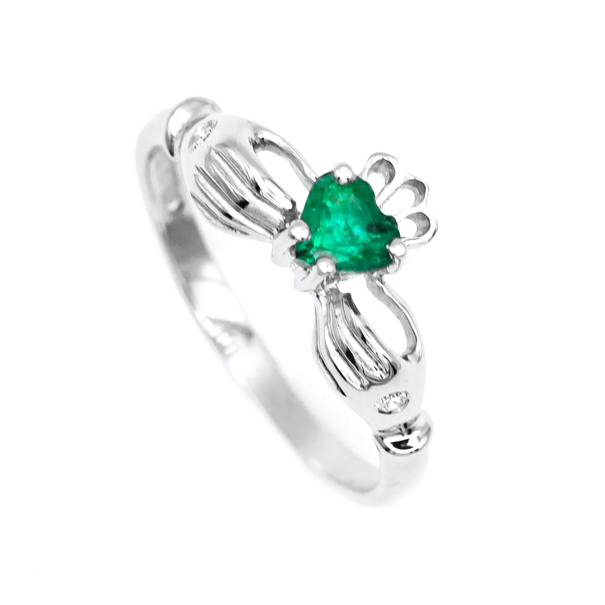 White Gold Emerald Claddagh Ring 3...