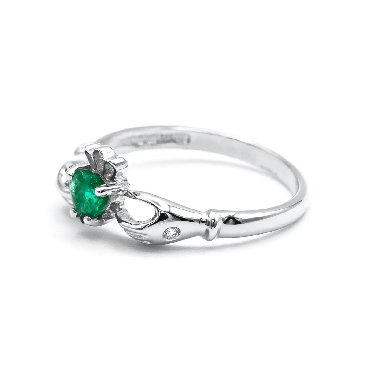 White Gold Emerald Claddagh Ring 4...