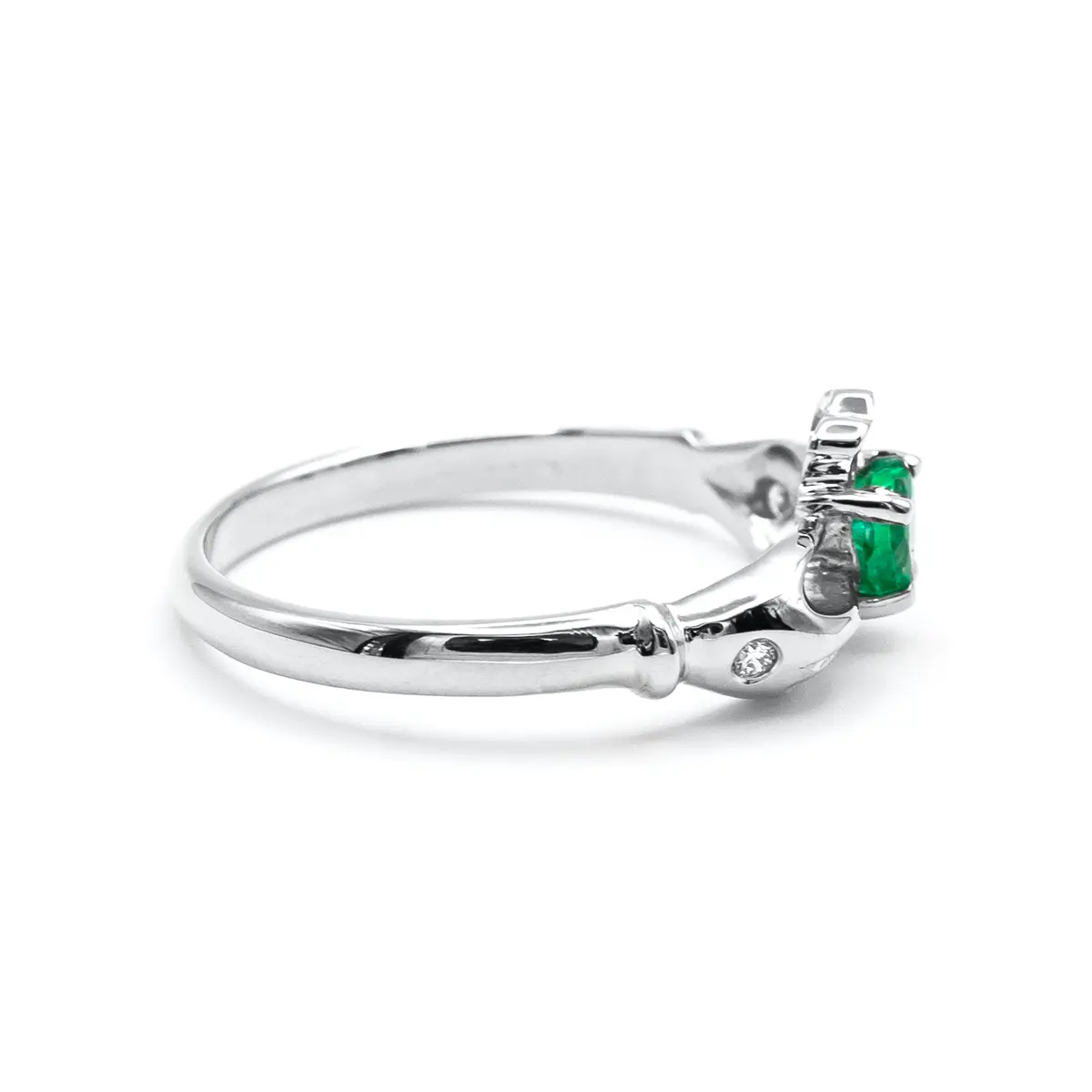 White Gold Emerald Claddagh Ring 5...