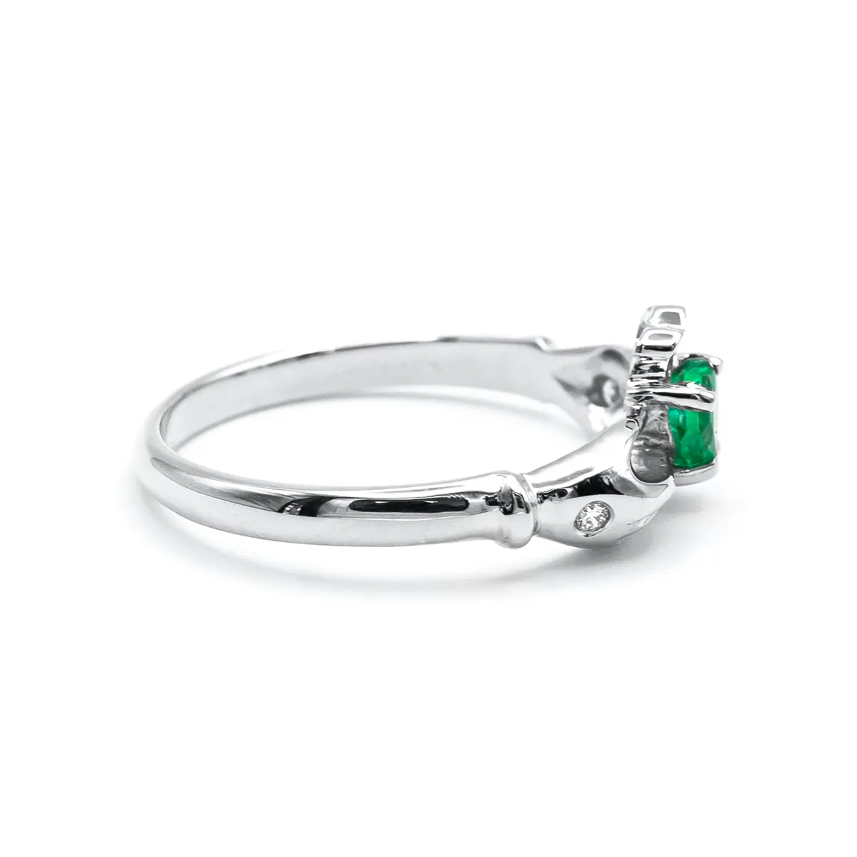 Heartshape Emerald Diamond Claddagh Ring Photo 3 