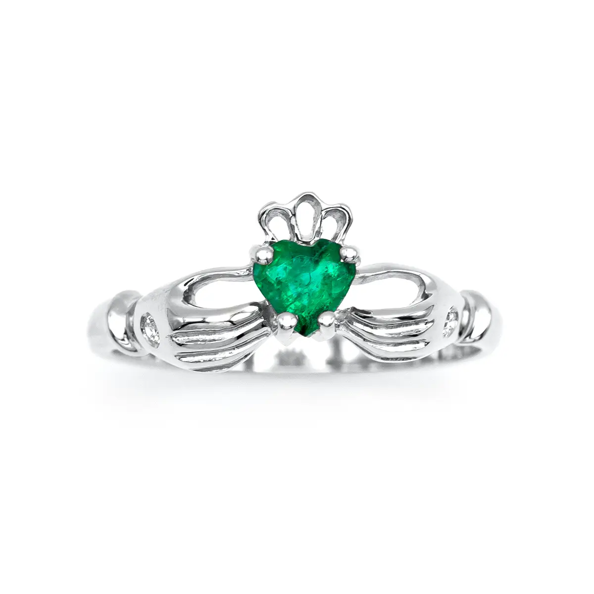 White Gold Emerald Claddagh Ring 6...