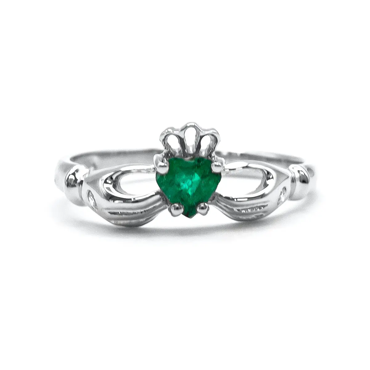 White Gold Emerald Claddagh Ring 7...