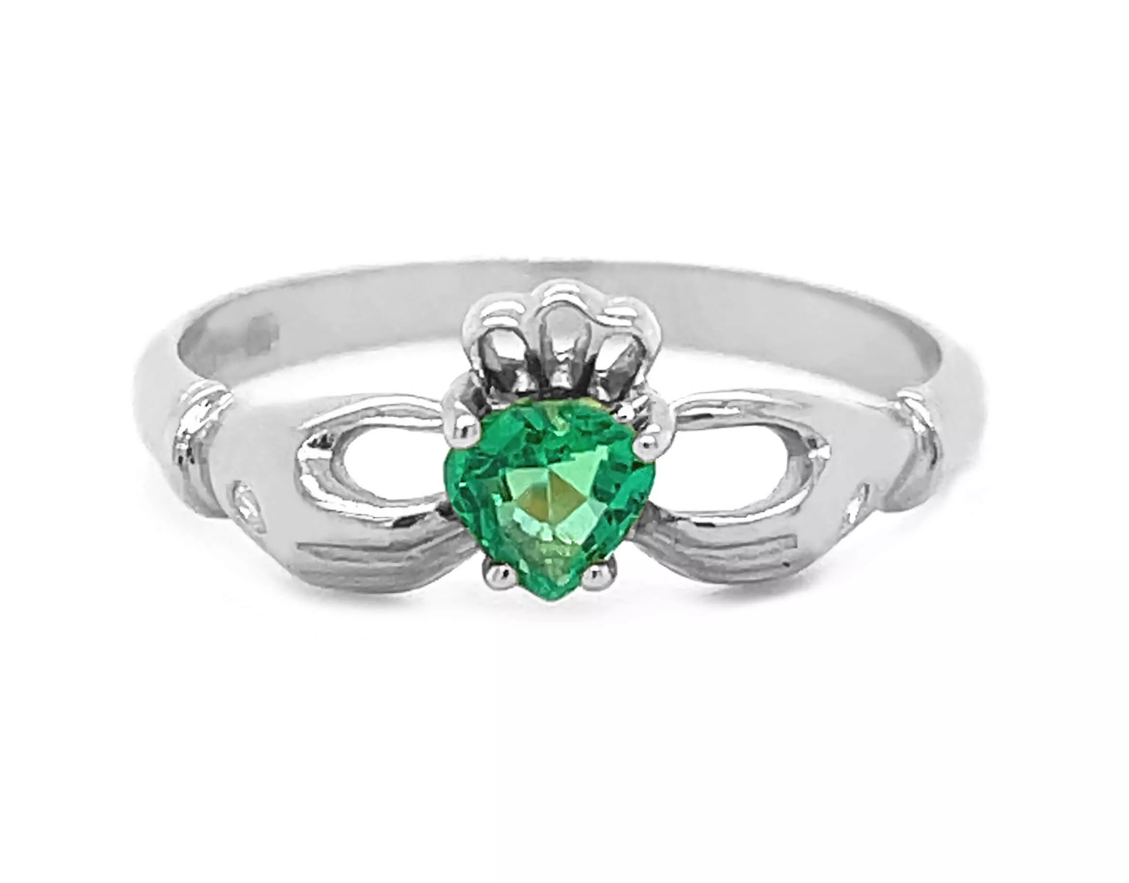 Emerald Claddagh Ring White Gold 1 1