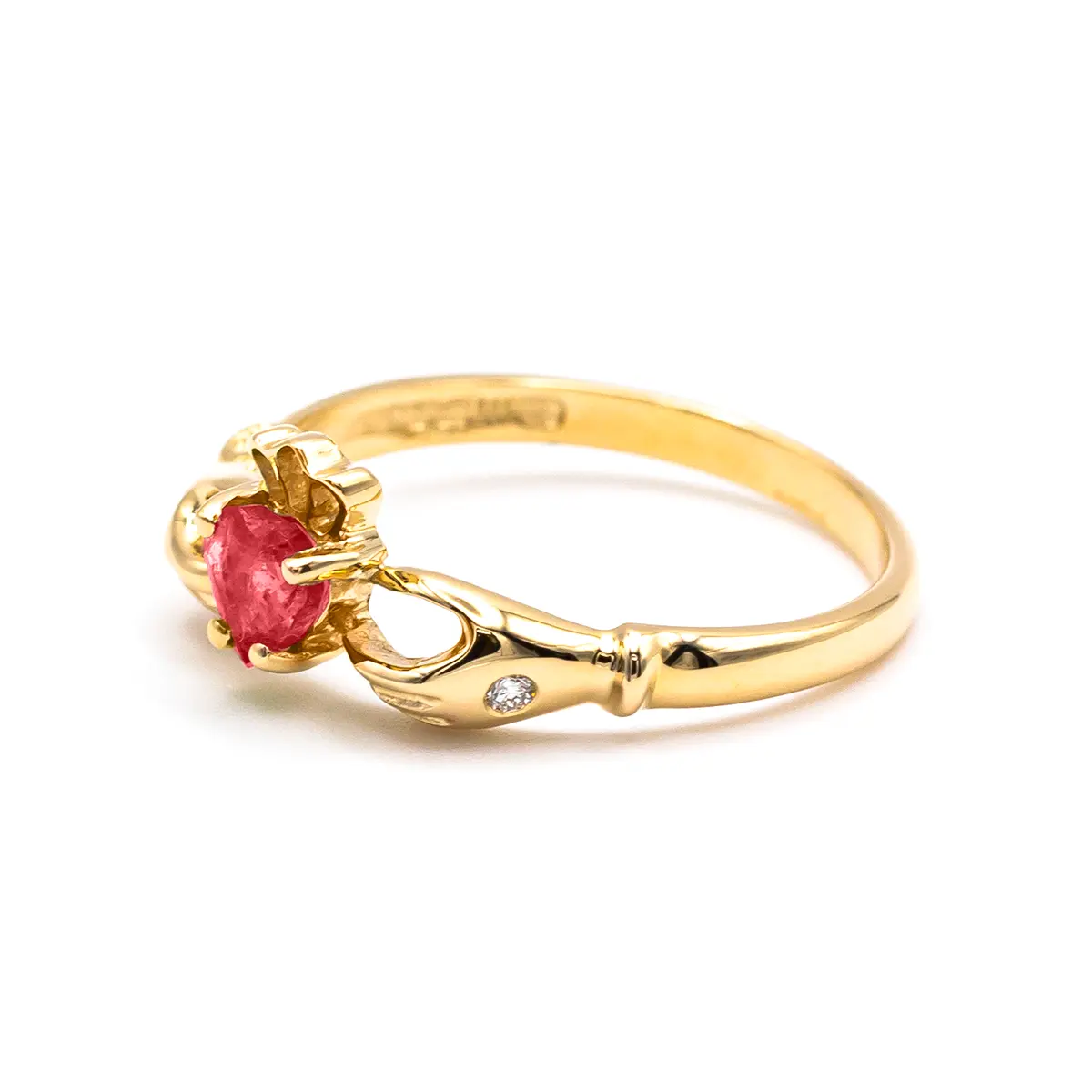 Charming 14k Gold Claddagh Ring With A Heart-shape Ruby And Diamonds Photo 3 