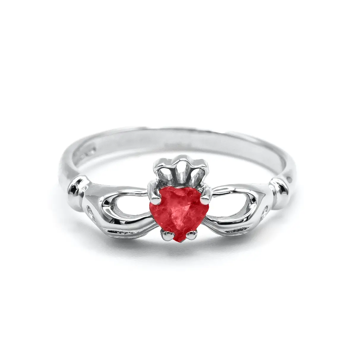 White Gold Ruby Claddagh Ring 1...