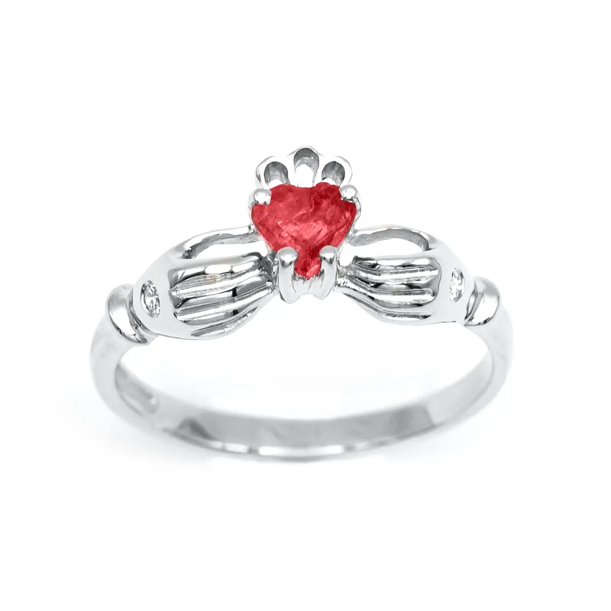 White Gold Ruby Claddagh Ring 2...