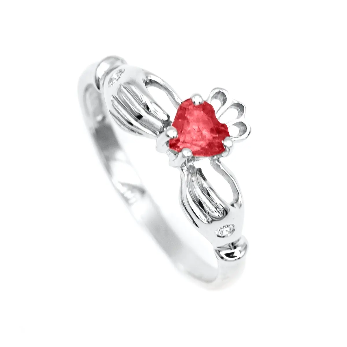White Gold Ruby Claddagh Ring 3...