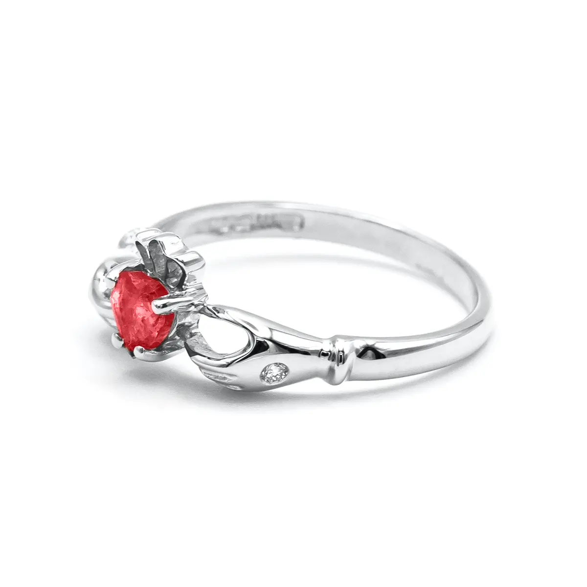 White Gold Ruby Claddagh Ring 4...