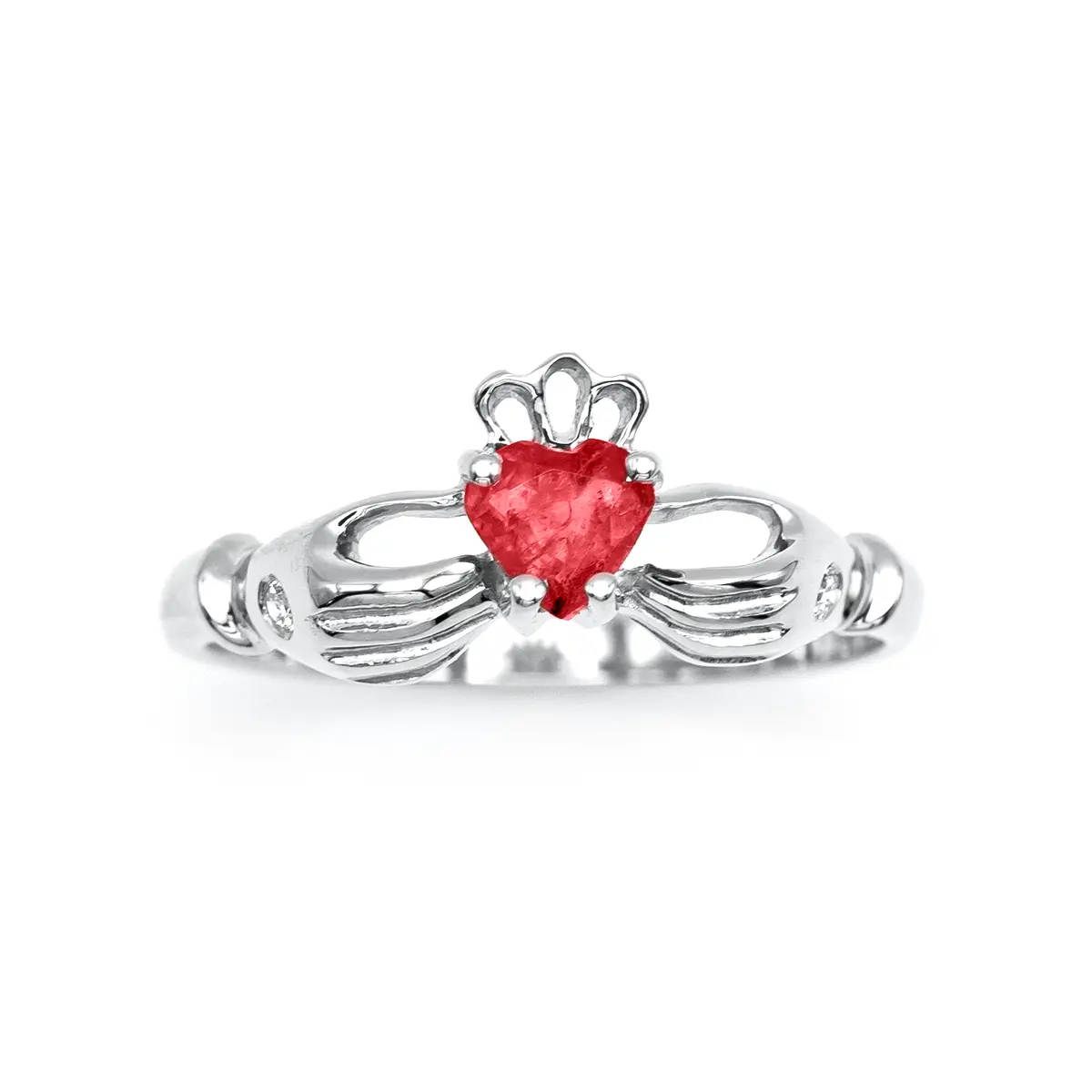 White Gold Ruby Claddagh Ring 6...