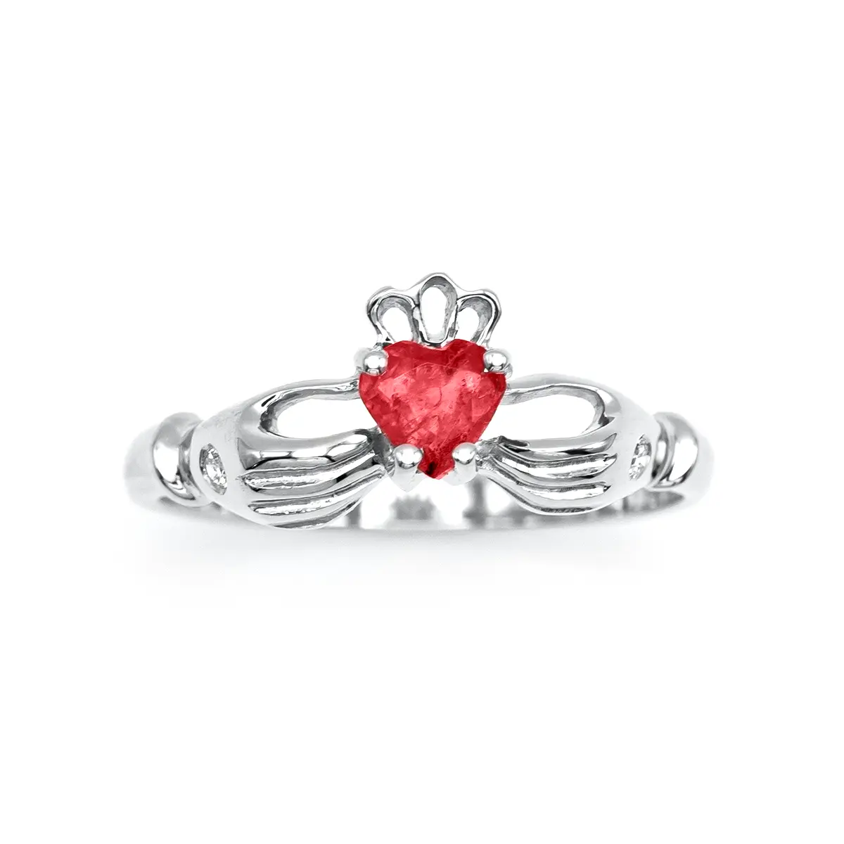 White Gold Claddagh Ring Adorned Heart-shape Ruby And Diamonds...