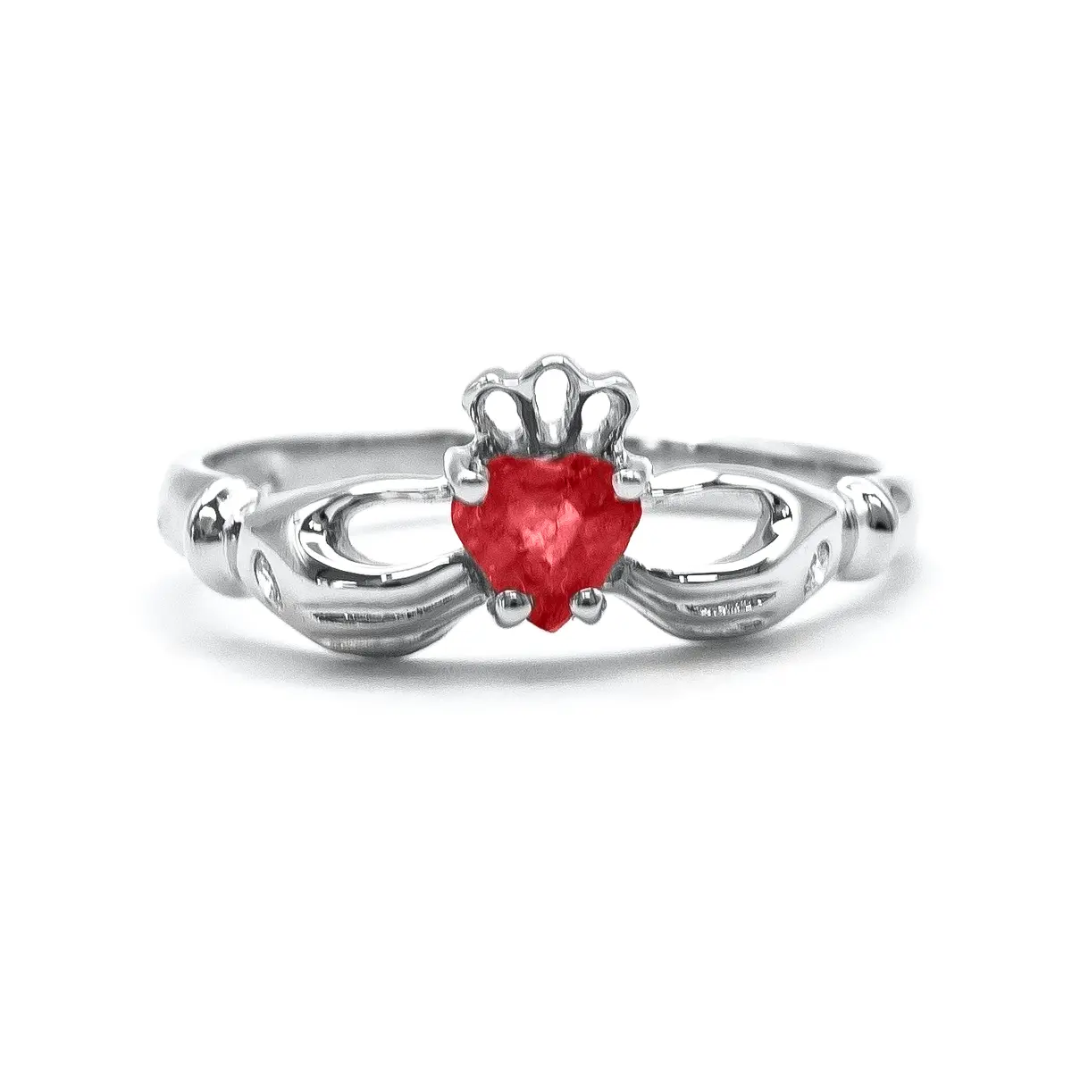 White Gold Ruby Claddagh Ring 7...
