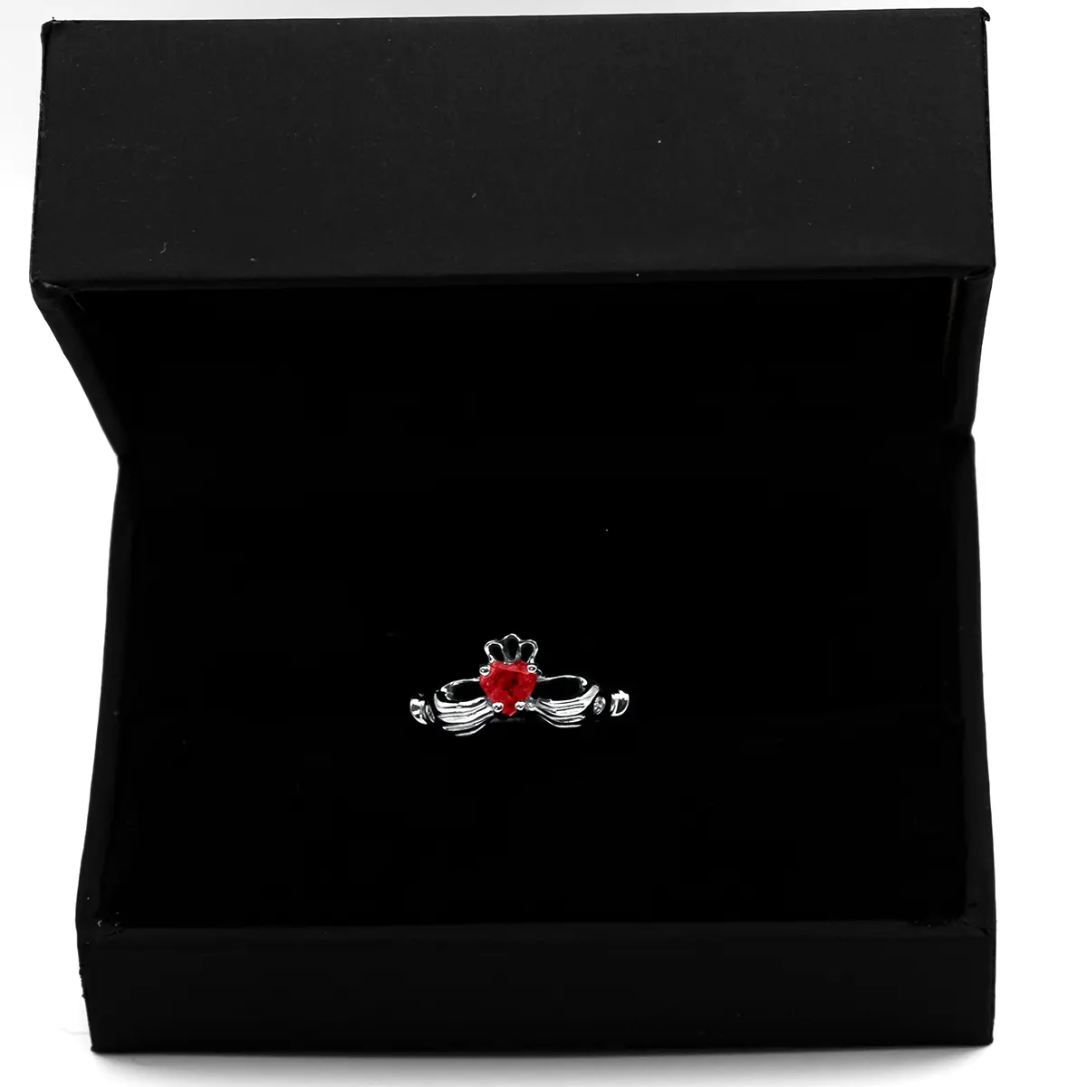 White Gold Ruby Claddagh Ring 8...