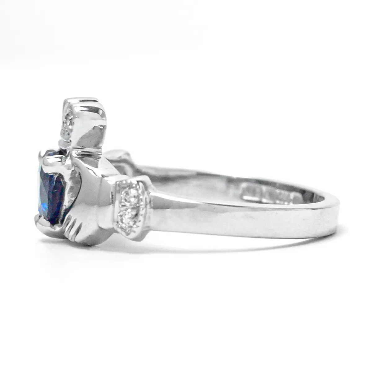Sapphire Diamond White Gold Claddagh Ring 3...