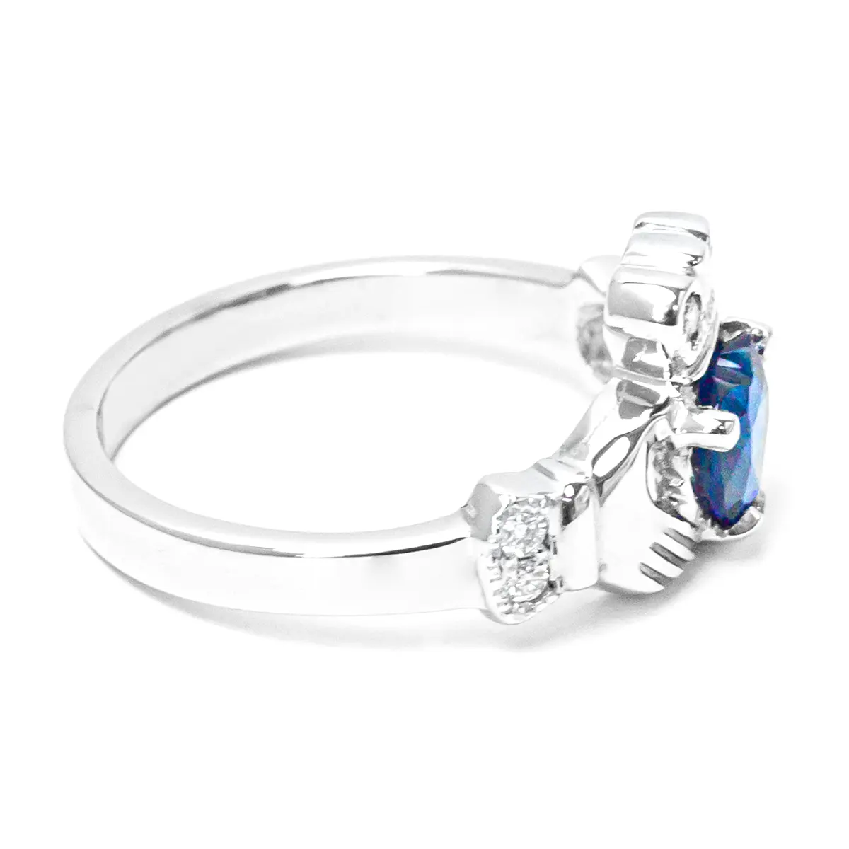 Sapphire Diamond White Gold Claddagh Ring 5...