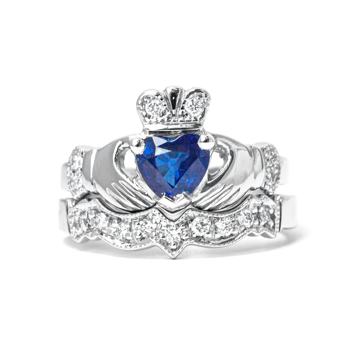 Sapphire and Diamond Claddagh Ring - 1.24cts, From… | My Irish Jeweler