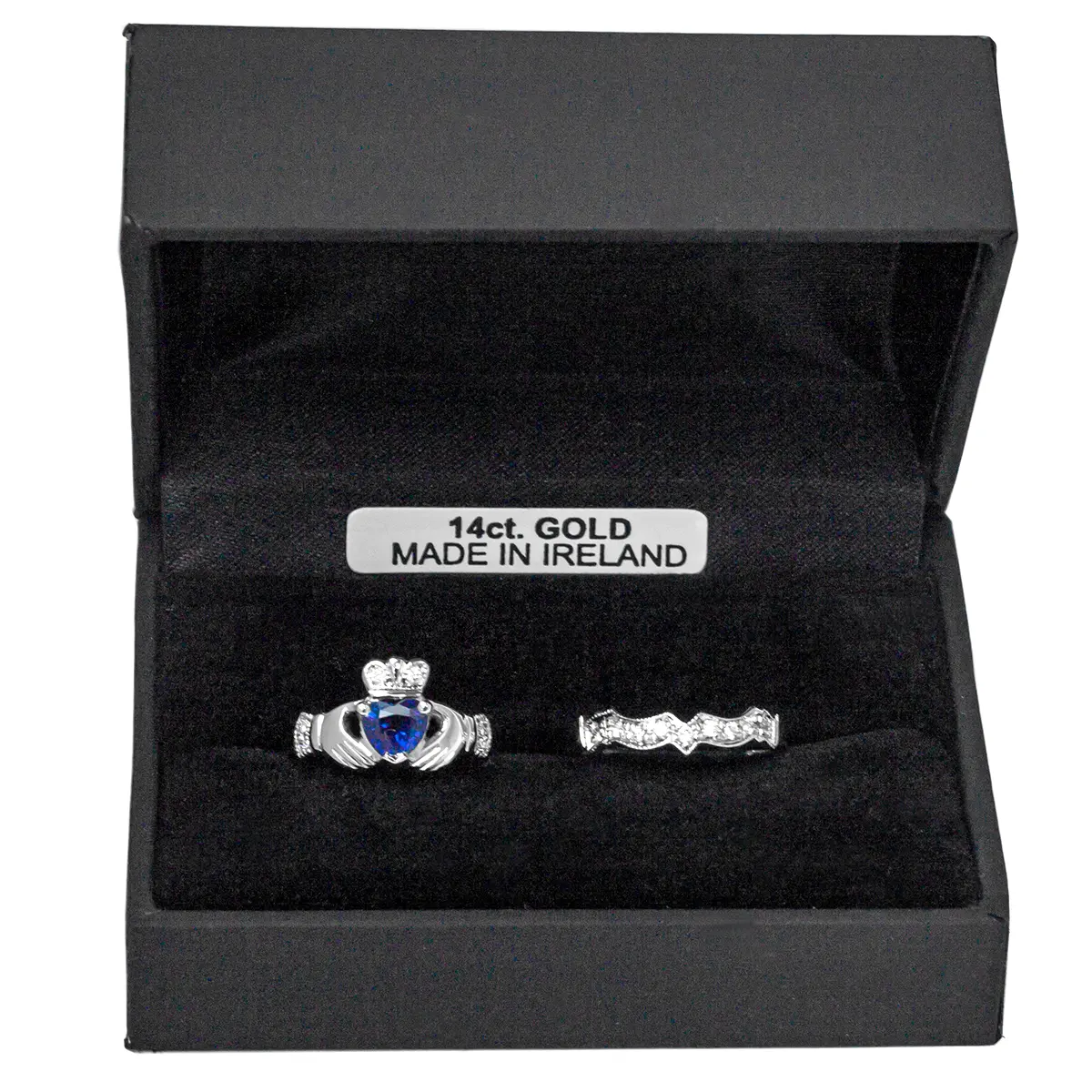 Sapphire Diamond White Gold Claddagh Ring Set 4...