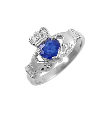 Heartshape Sapphire And Diamond Claddagh Engagement Ring...