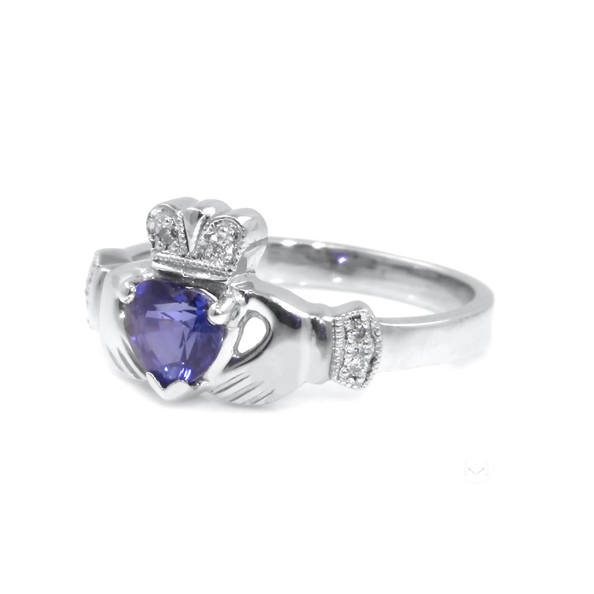 Heartshape Sapphire And Diamond White Gold Claddagh Engagement Ring Photo 10 