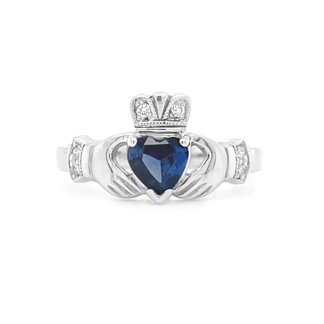 Sapphire Claddagh Ring Diamonds White Gold Ijc 1...