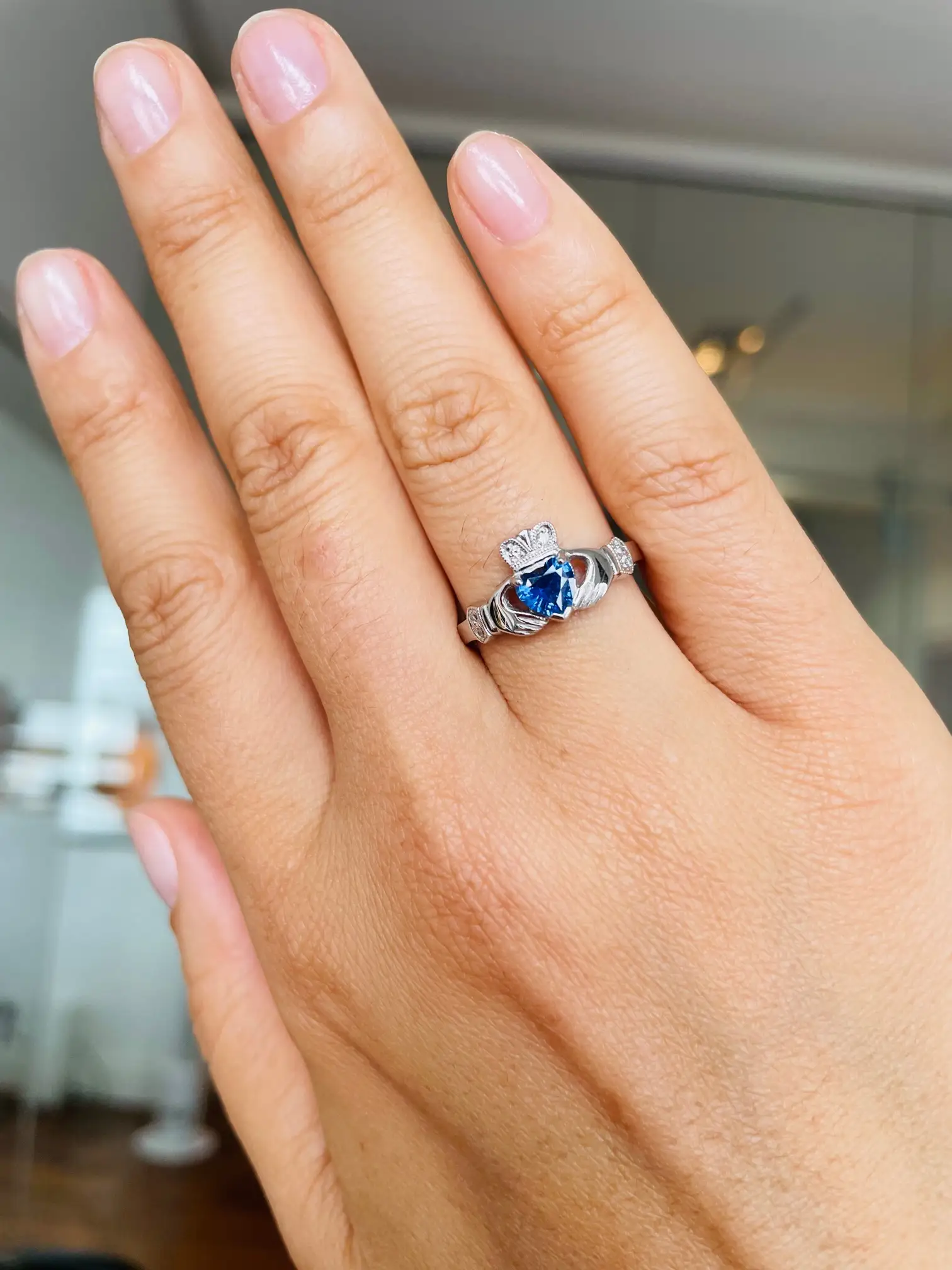Sapphire Claddagh Ring On Hand Diamond Ijc...