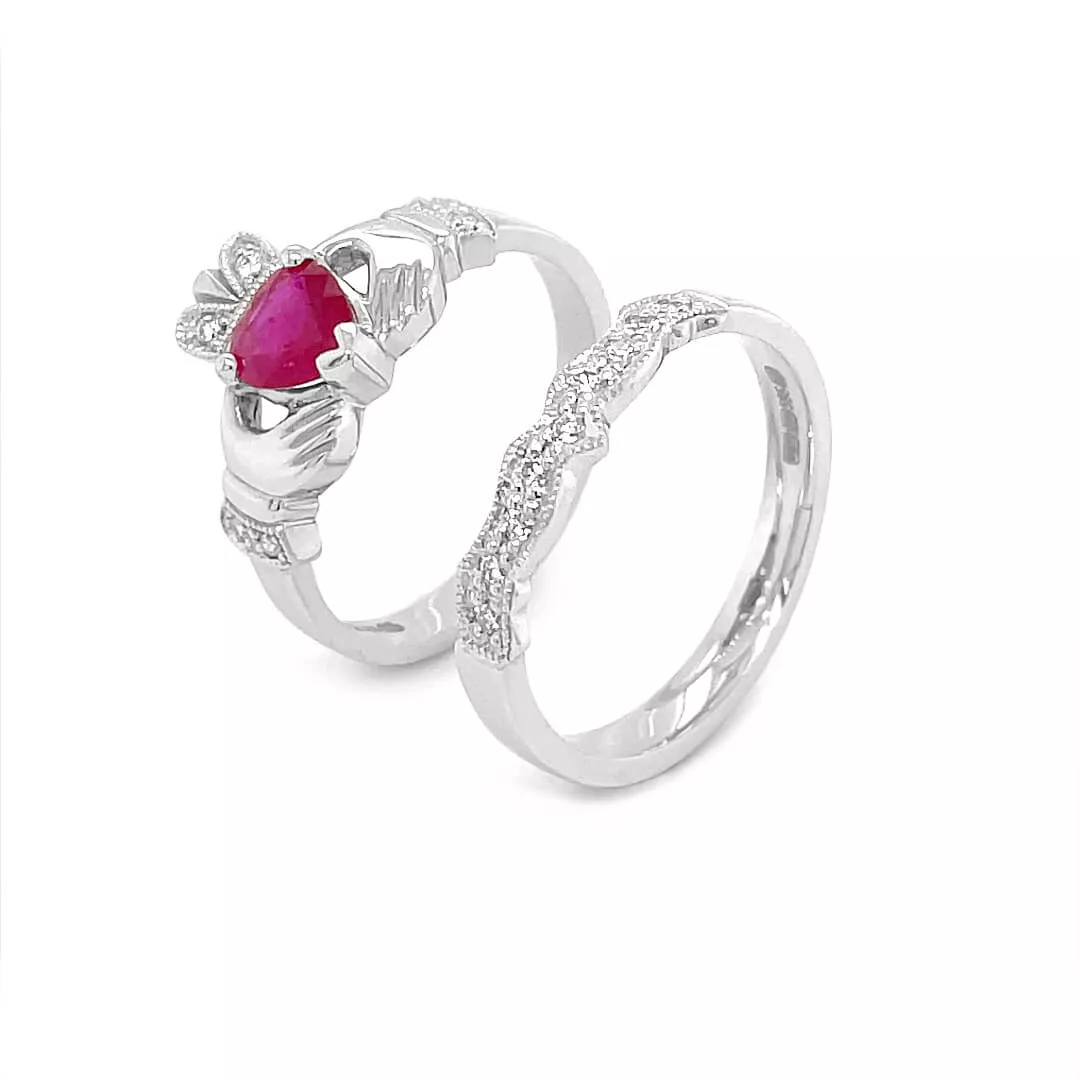 2 Ruby White Gold_claddagh Engagement Ring Set 2 2...