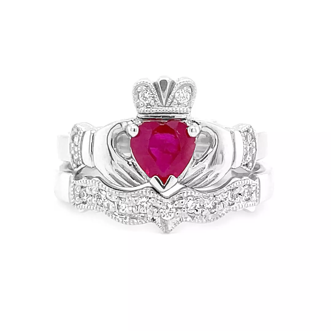 Ruby White Gold_claddagh Engagement Ring Set...