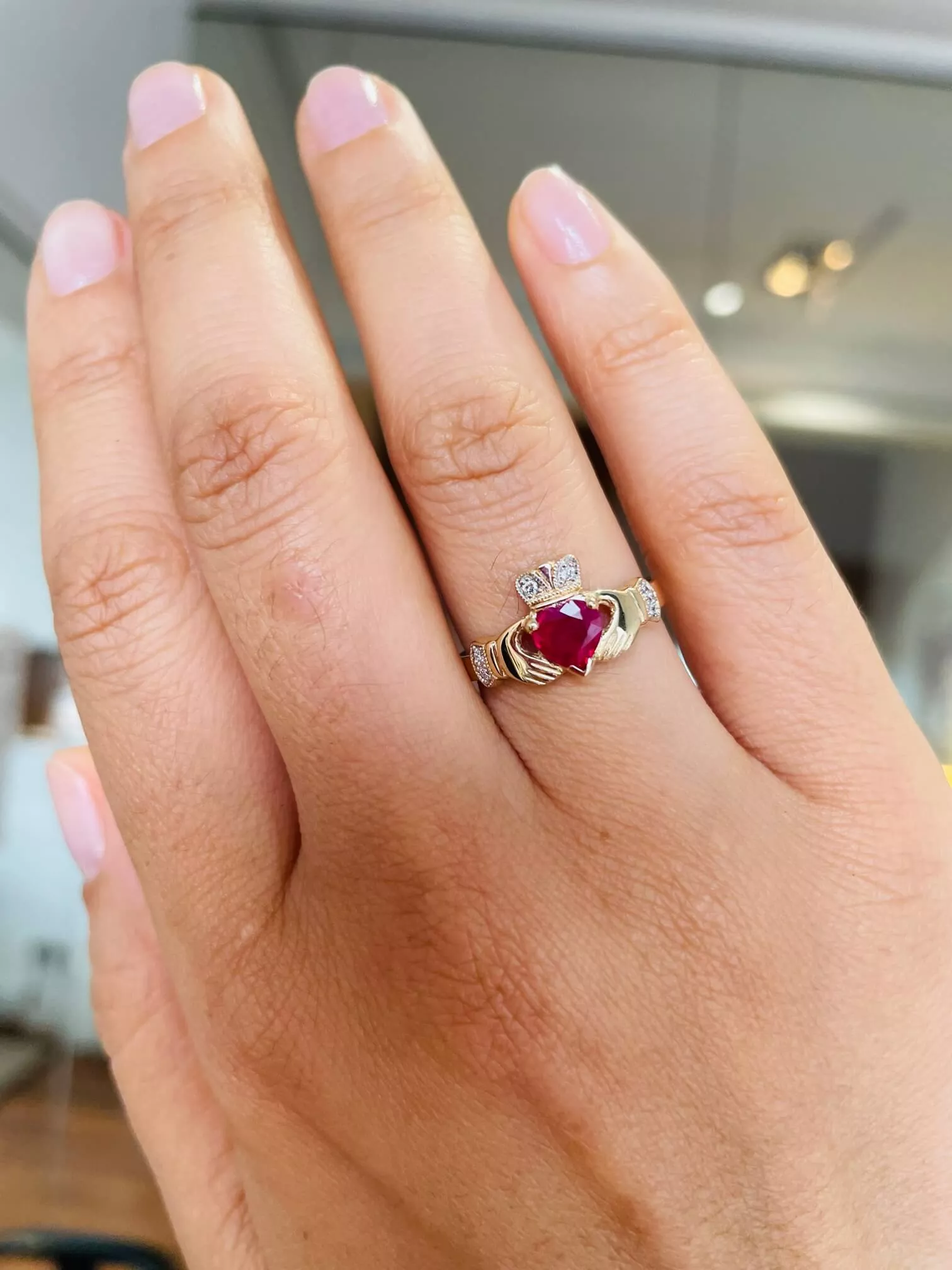 Claddagh Ruby Ring 3 4