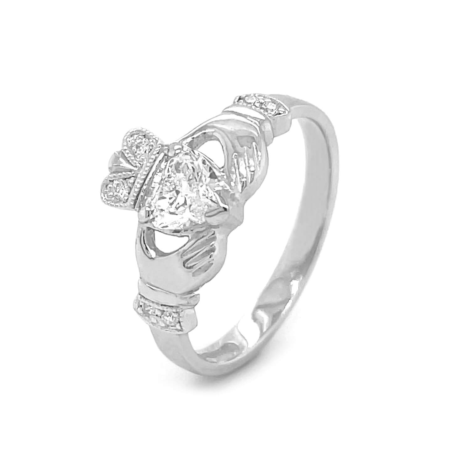 White Gold Diamond Claddagh Ring 2 2...