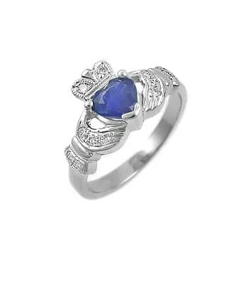 Full Heartshape Sapphire And Diamond Claddagh Ring