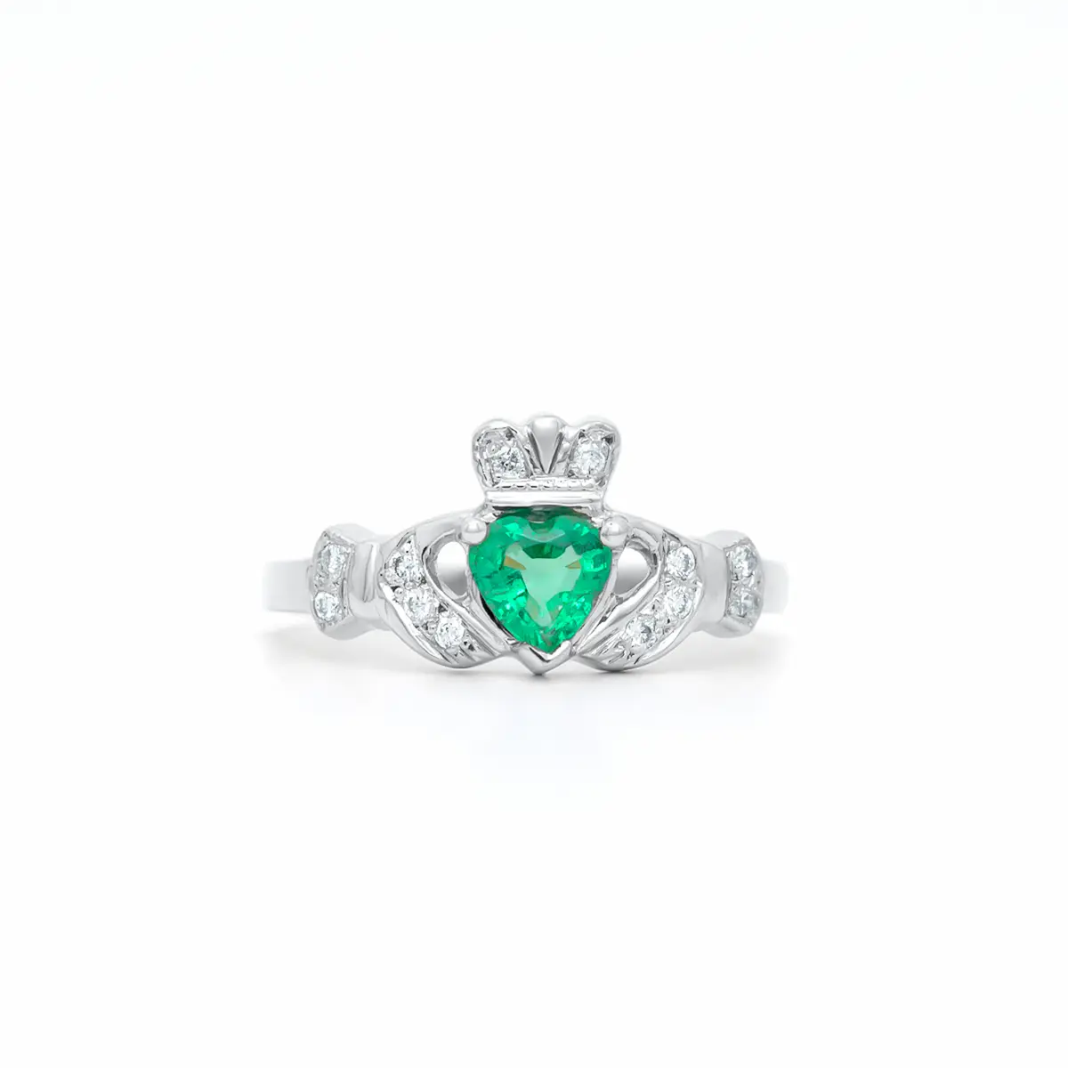 Traditional Emerald And Diamond Claddagh Ring. Emerald Carat 0.45cts...