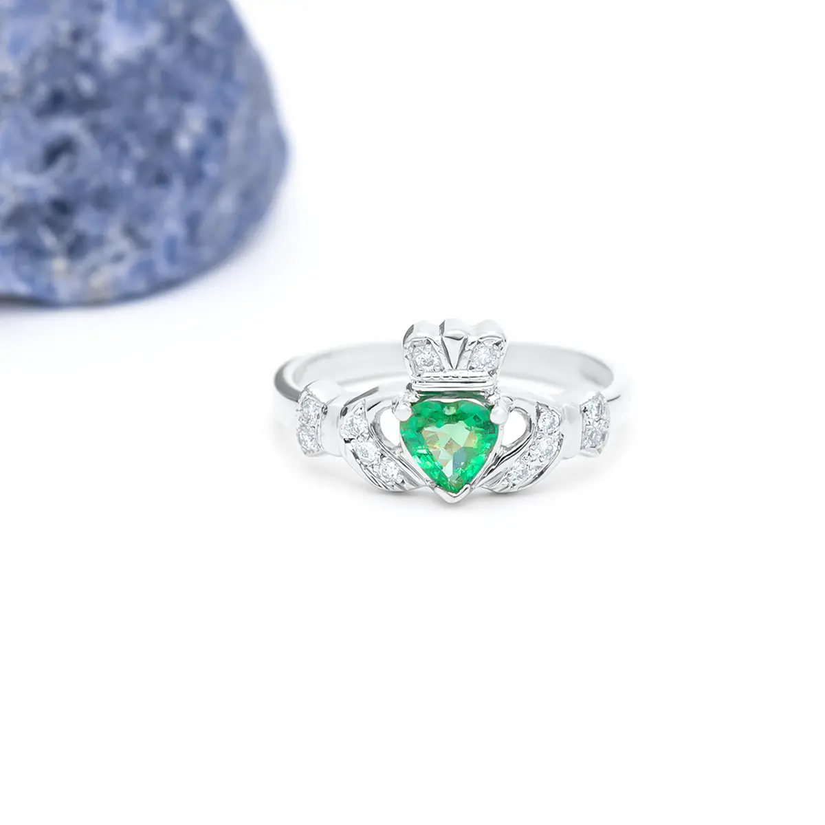 White Gold Emerald Diamond Claddagh Ring 6webp...