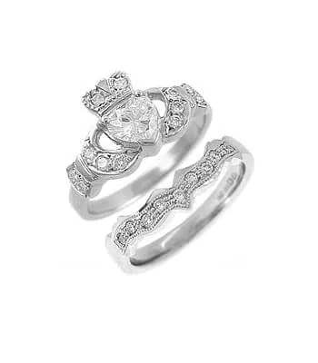Diamond Claddagh Engagement Ring Set