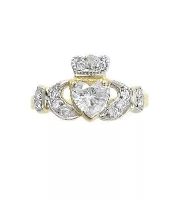 1 Yellow Gold Heart Diamond Encrusted Claddagh Engagement Ring 1 1