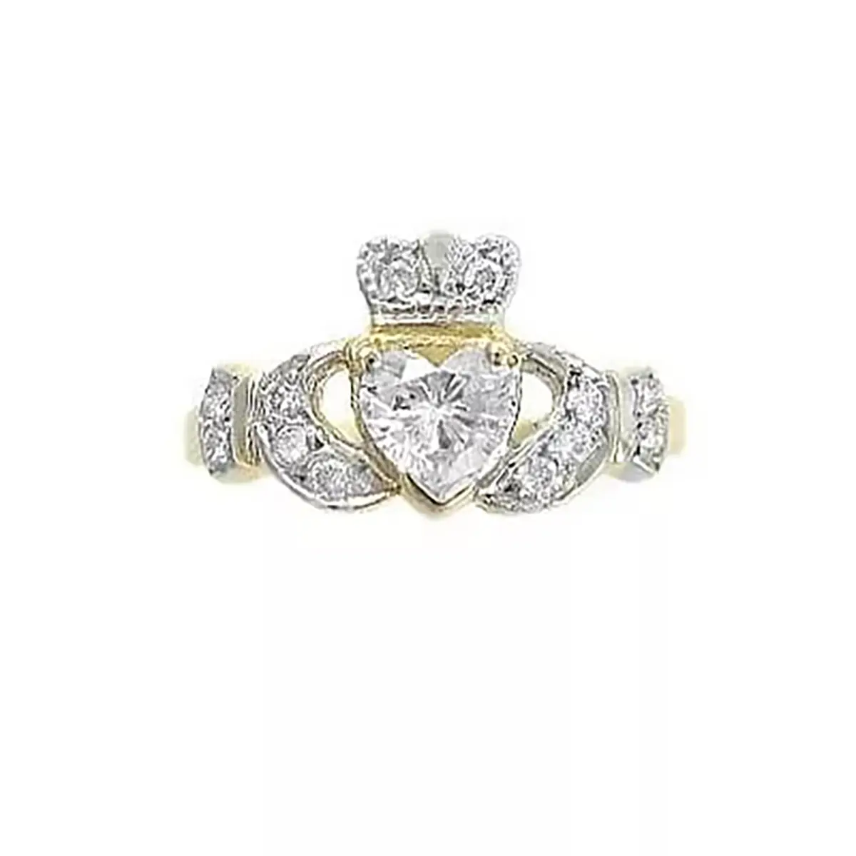 1_aYellow Gold Heart Diamond Encrusted Claddagh Engagement Ring