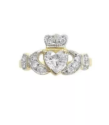 Yellow Gold Heart Diamond Encrusted Claddagh Engagement Ring