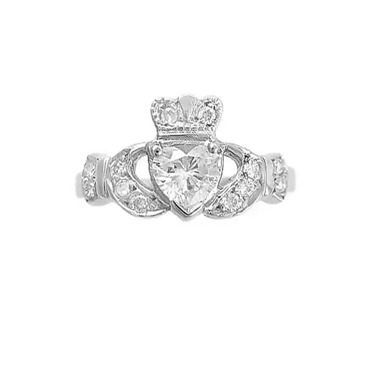 White Gold Irish Claddagh Diamond Engagement Ring...