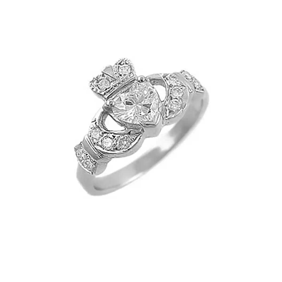 White Gold Claddagh Ring With Diamond