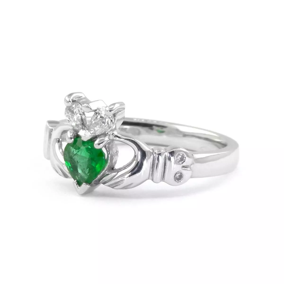 14k White Gold Emerald And Diamond Claddagh Engagement Ring 3 3...
