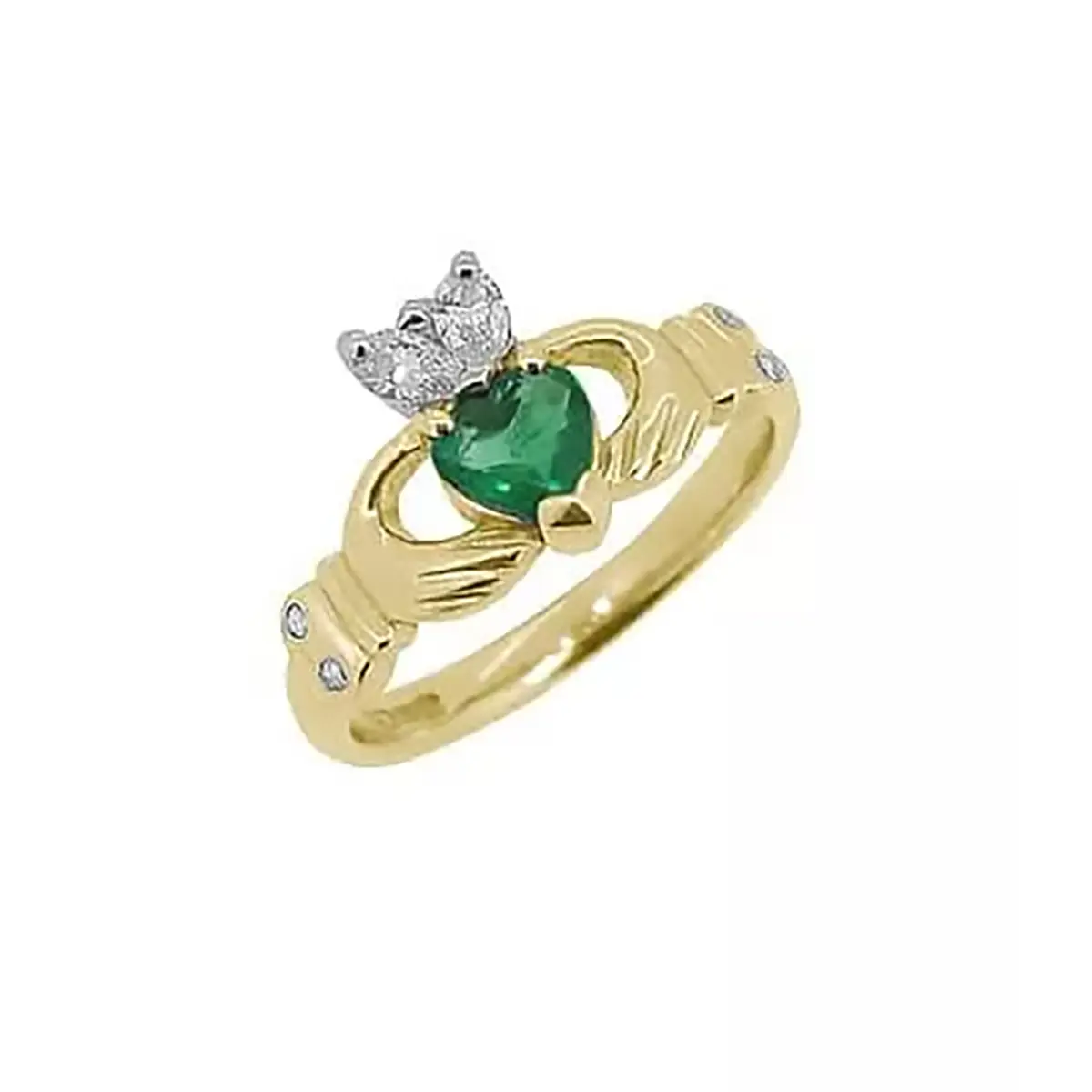 1_Yellow Gold Heartshape Emerald And Diamond Claddagh Engagement Ring...